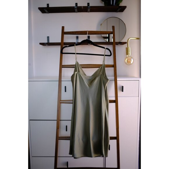 Aritzia Wilfred Only Satin Slip Mini Dress, Sage, L - Picture 2 of 6